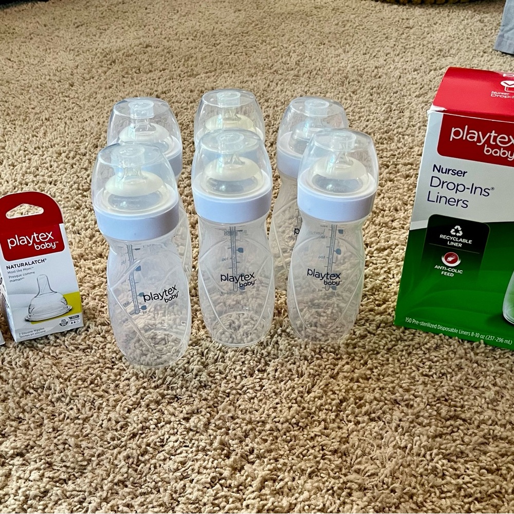 Playtex Baby Bottle Set with Drop-Ins Liners - White and Red